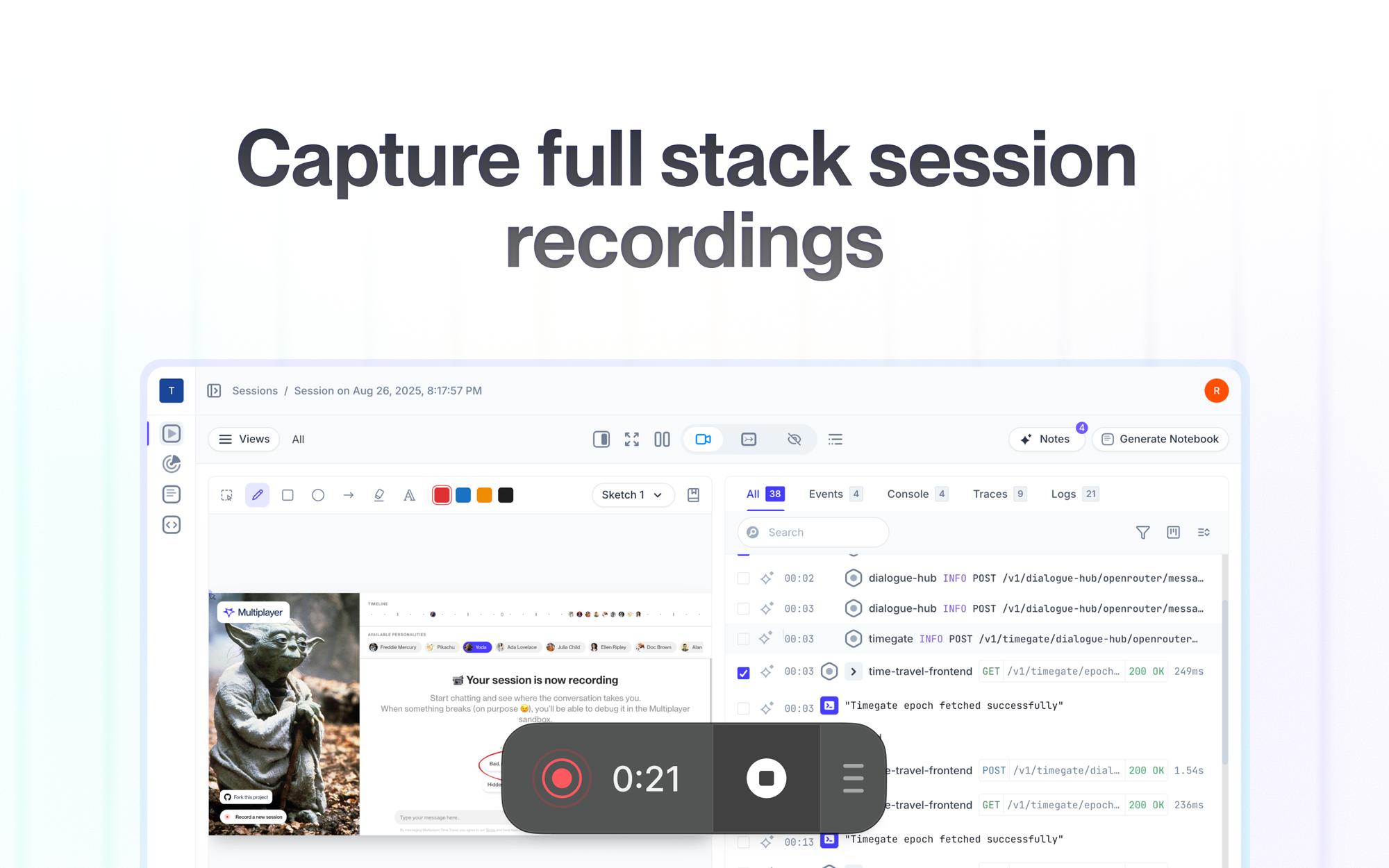 Full stack session recordings: end-to-end visibility in a single click