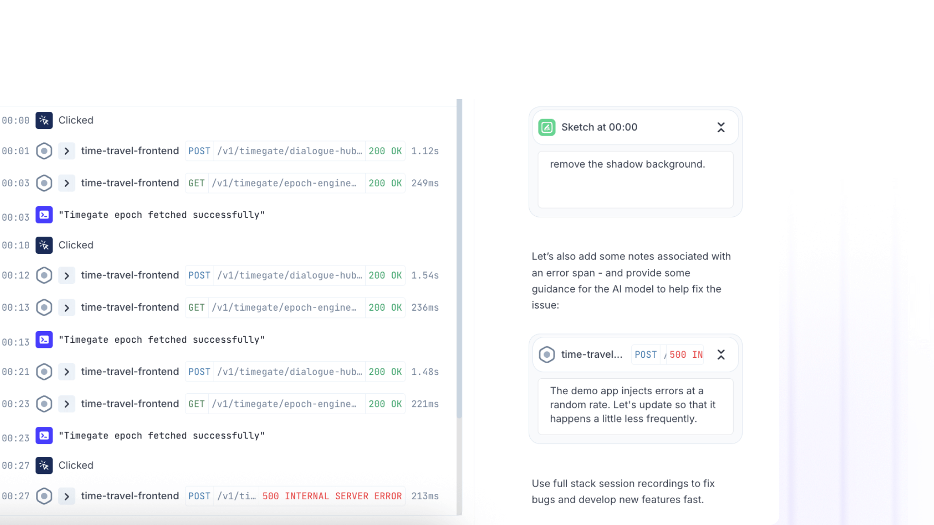 From session replay to development plan: annotations in full stack session recordings