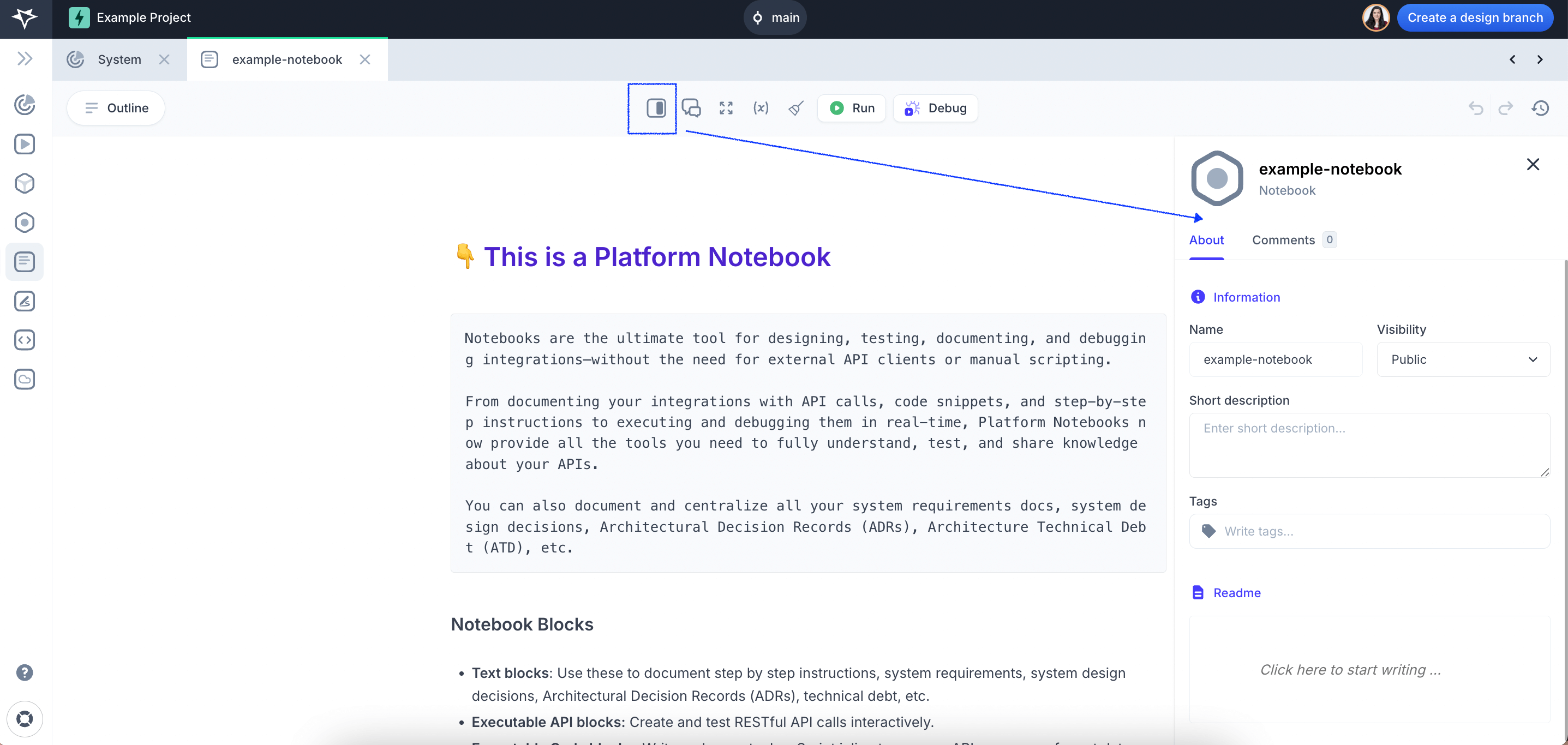 Screenshot of the Notebook property drawers