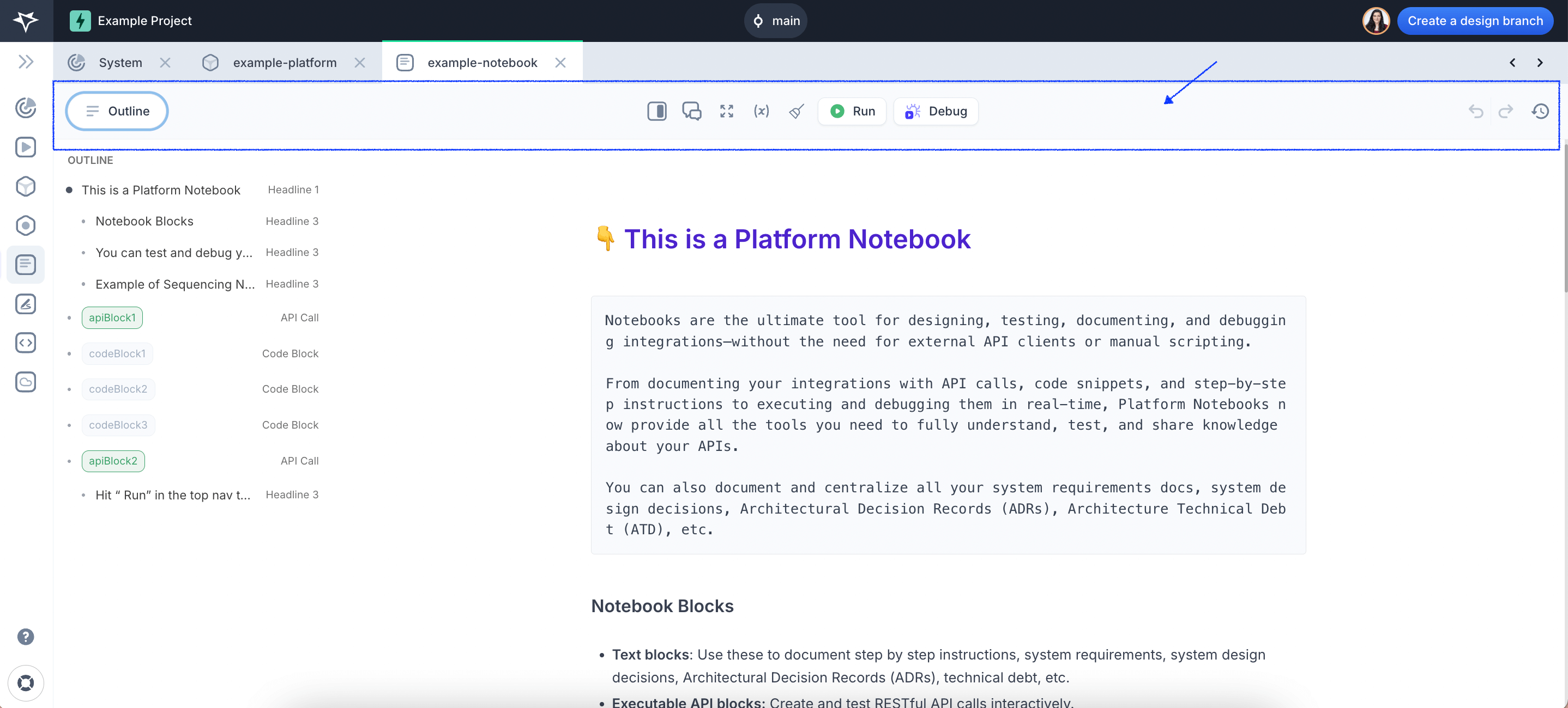 Screenshot of Notebook top navigation bar