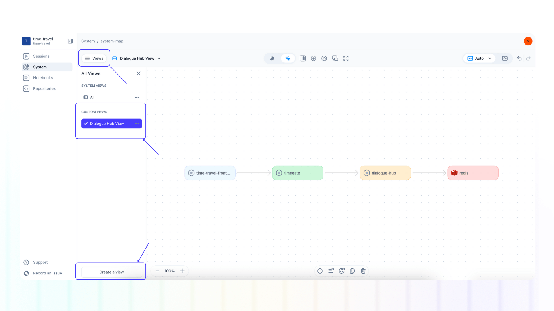 Screenshot of system map view