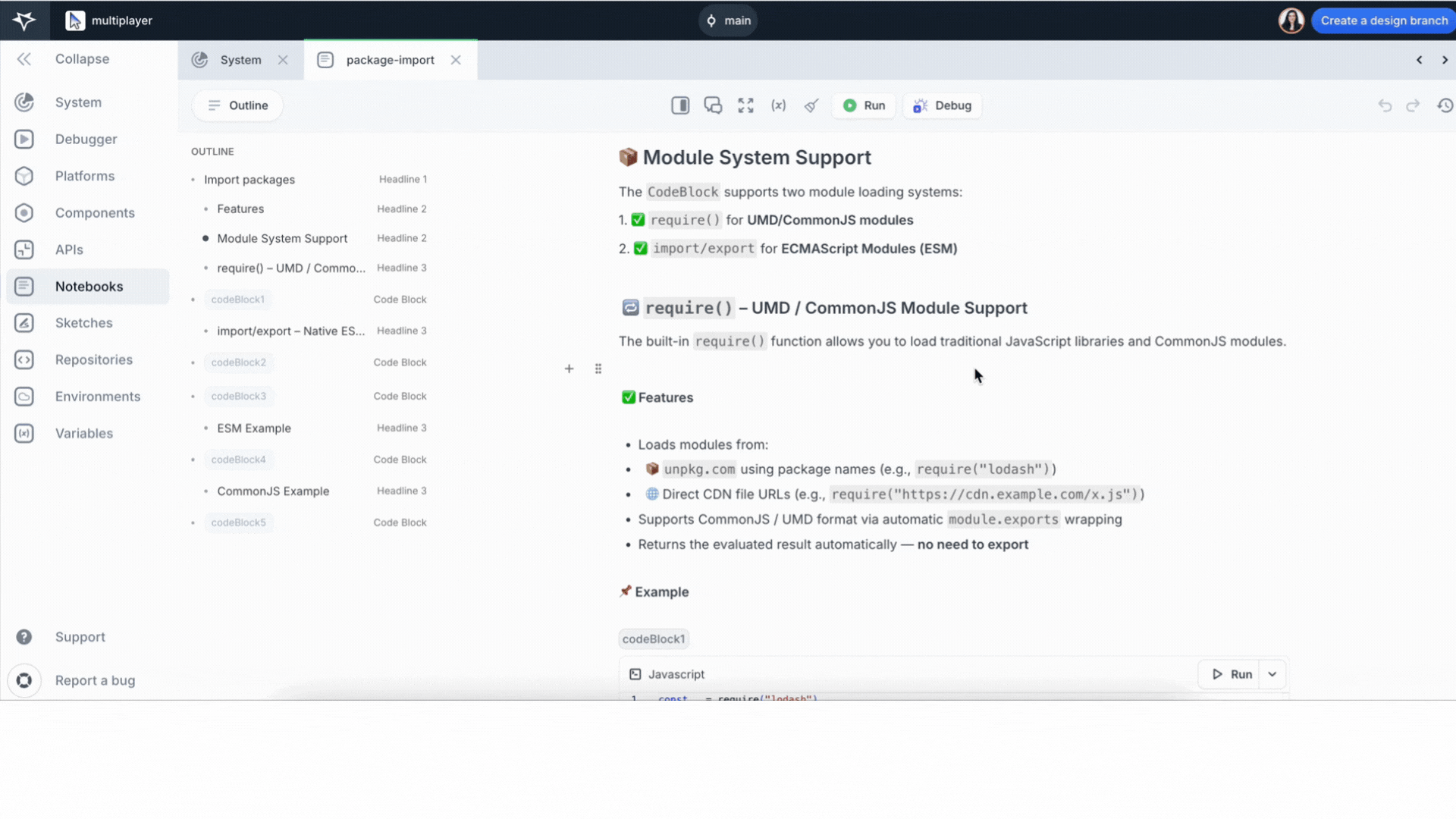 Overview of new code block import and export functionality