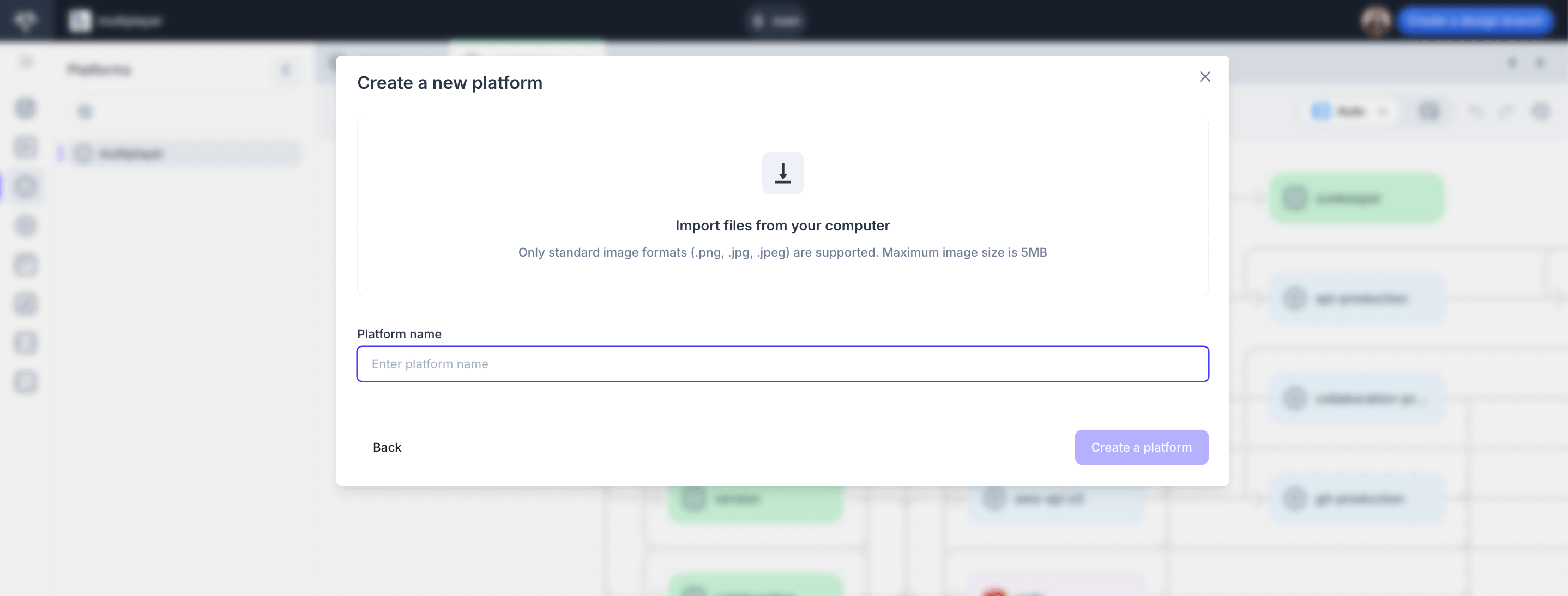 Uploading a diagram to create a new Platform