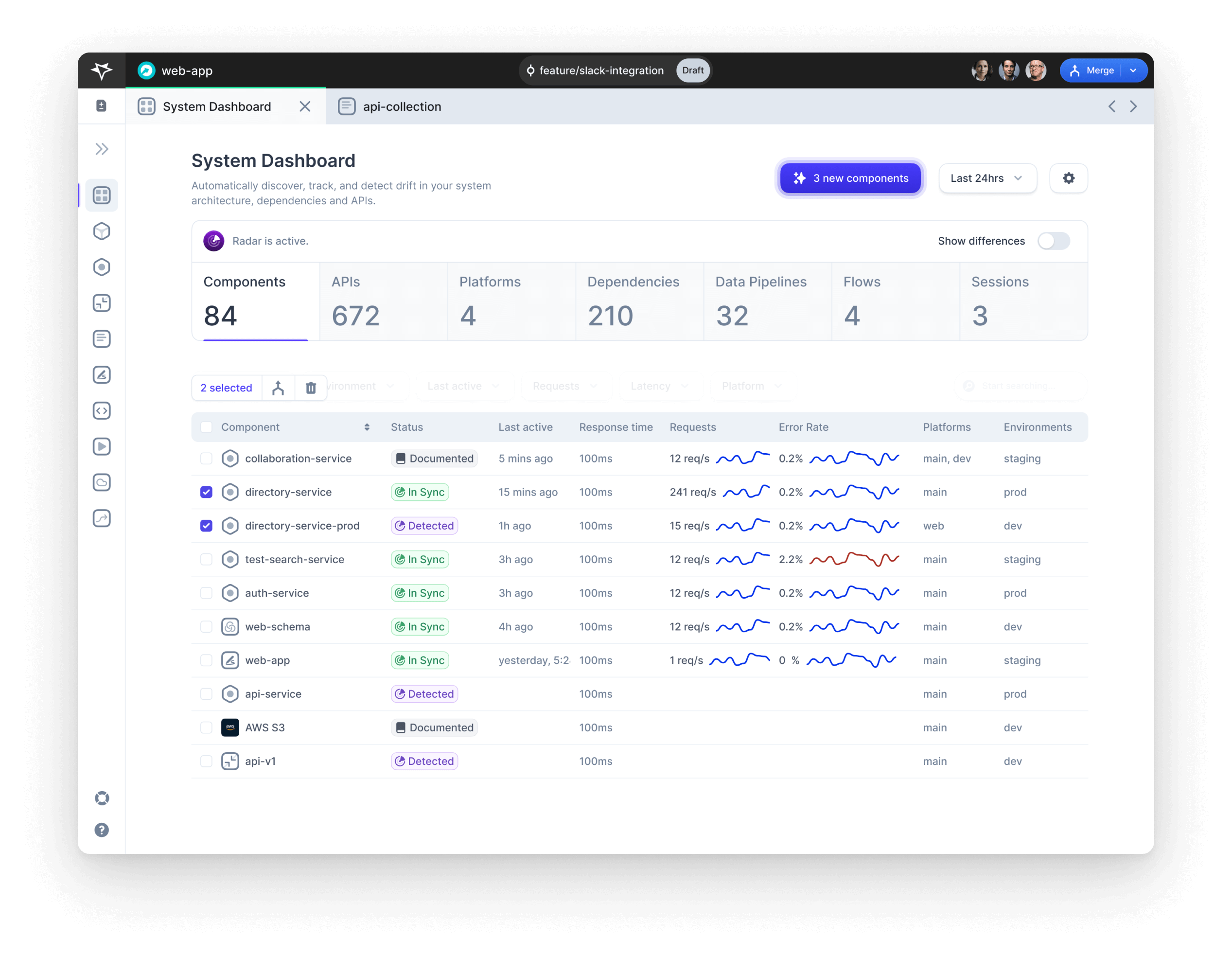 Screenshot of the System Dashboard with auto-documentation enabled