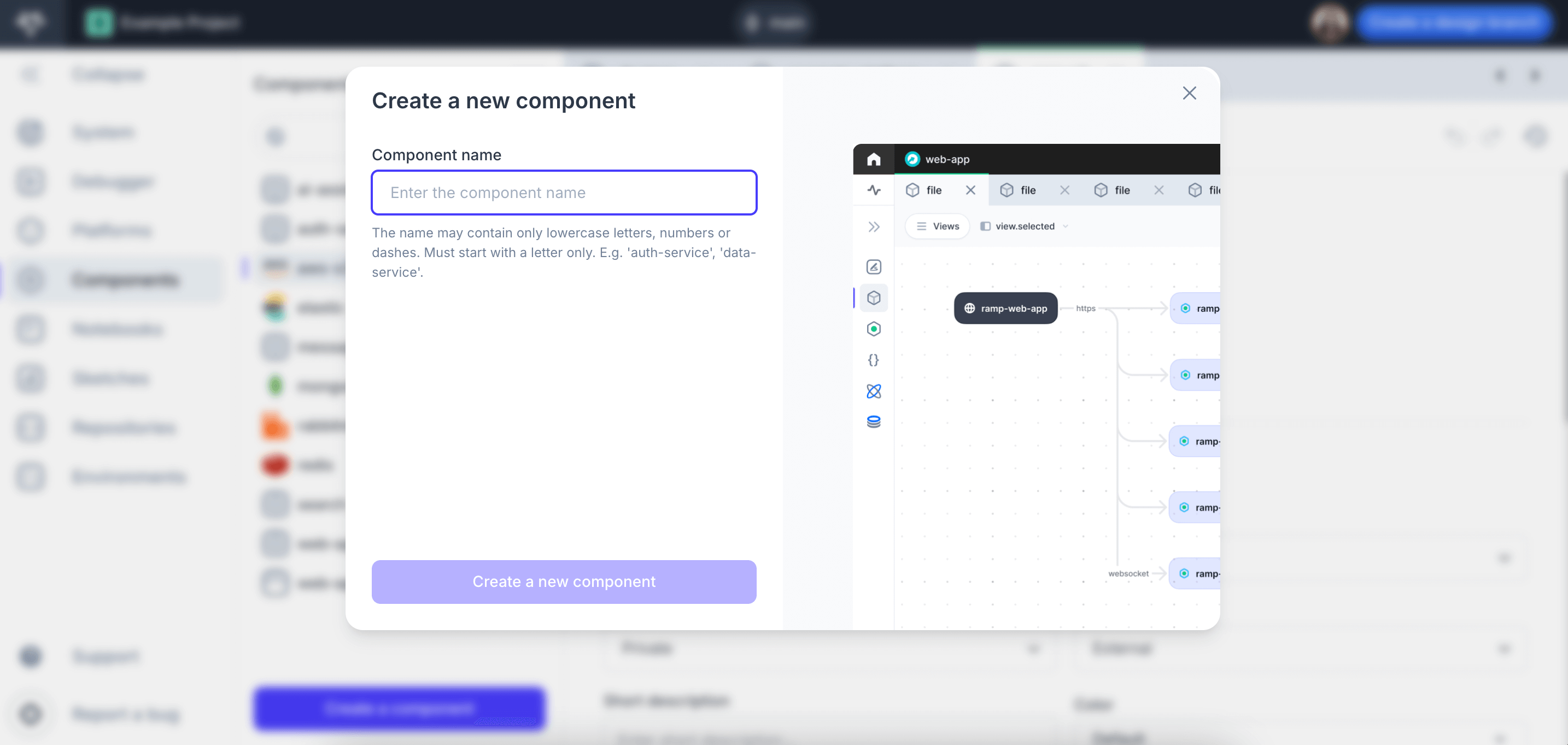 Adding a new component from the Components section