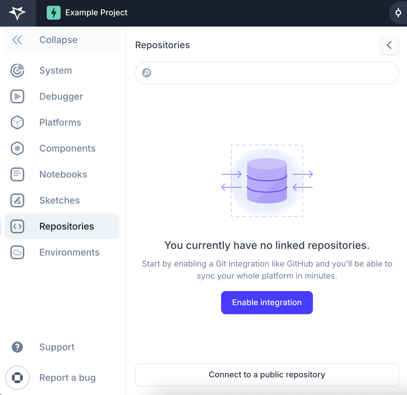Screenshot of the Repositories section