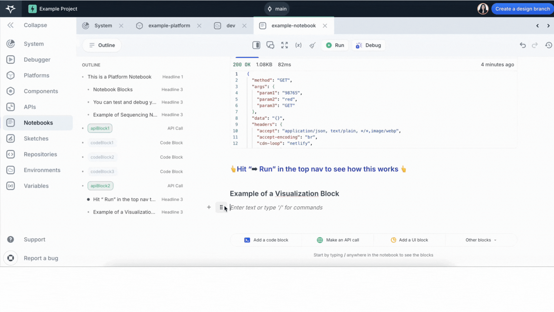 Adding a visualization block