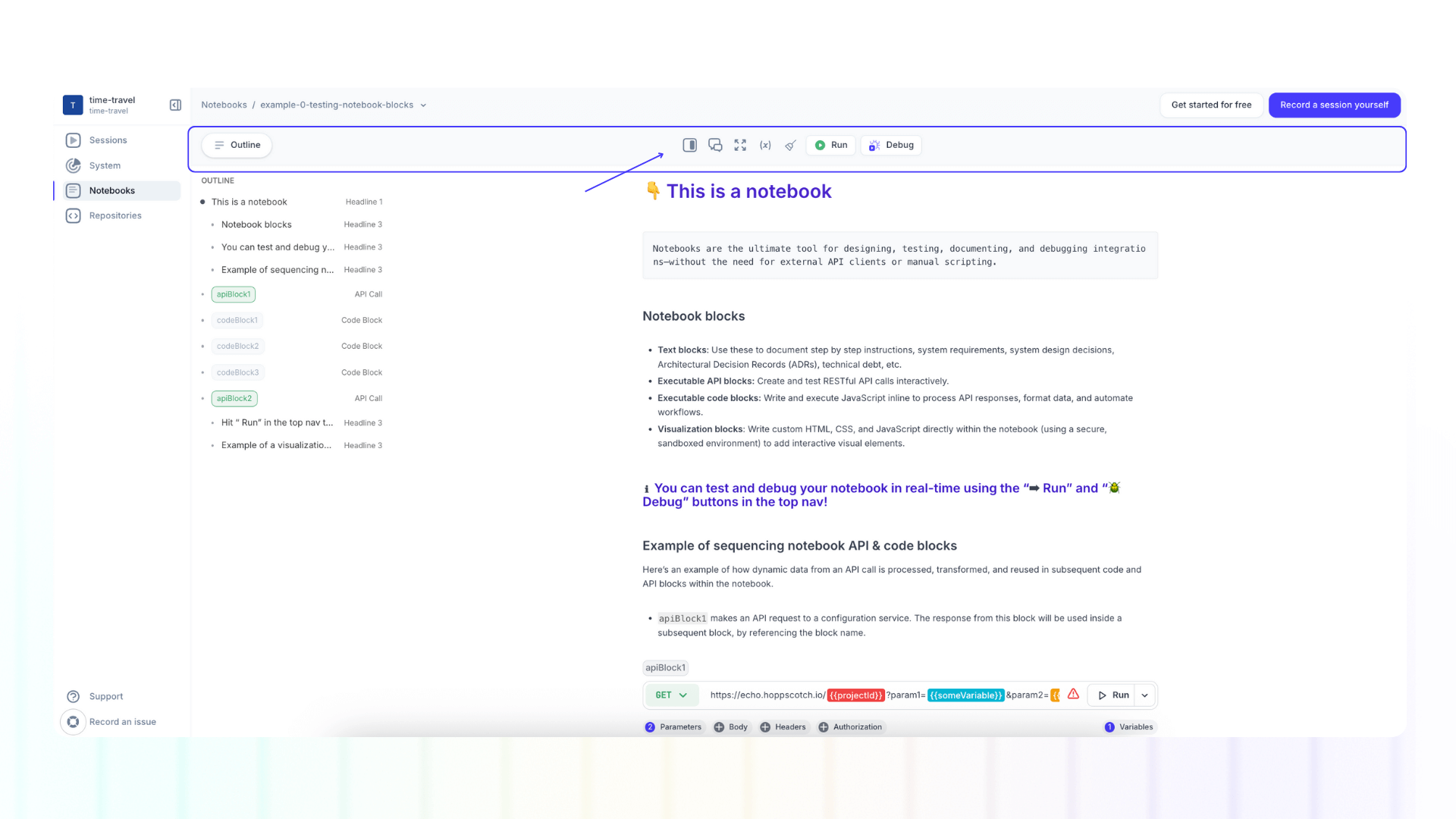 Screenshot of the Notebook top navigation