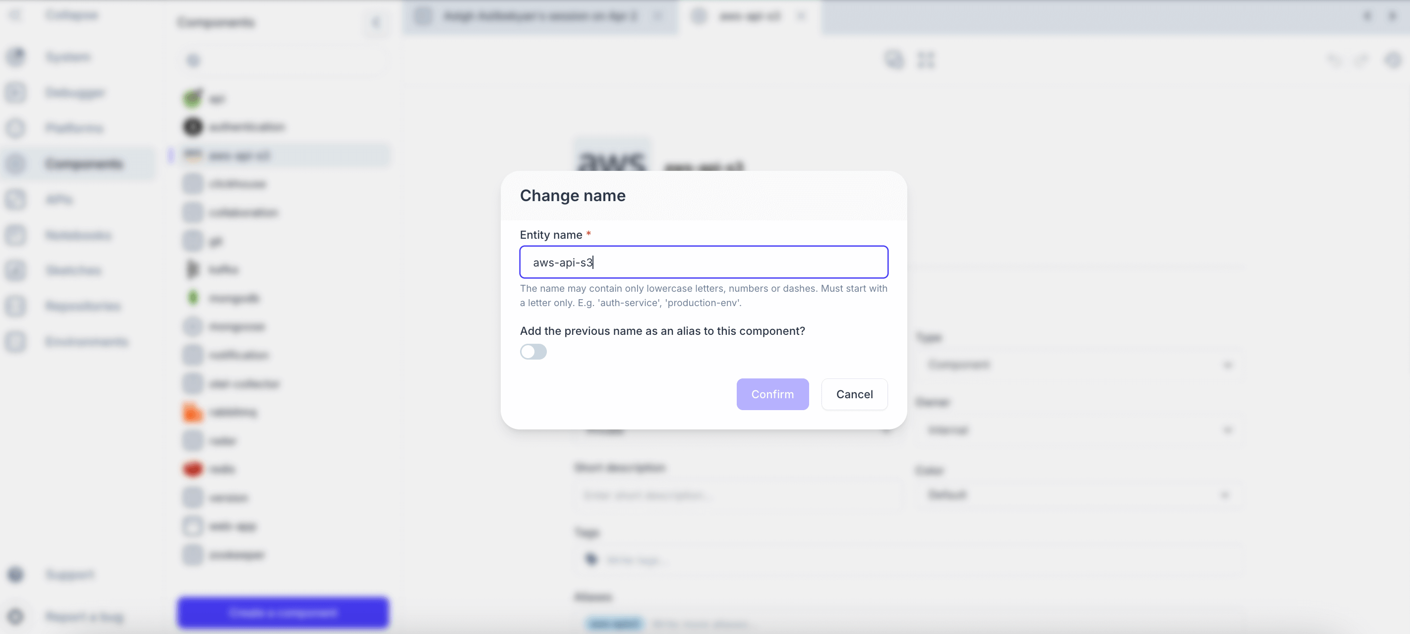Renaming an entity
