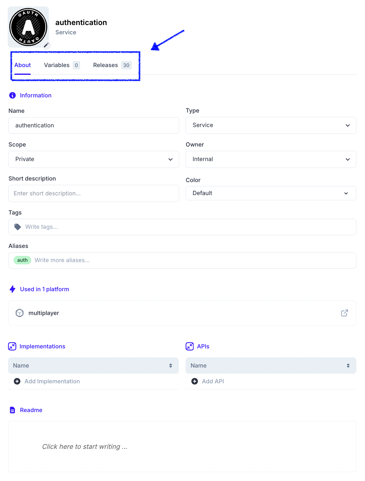 Component tabs