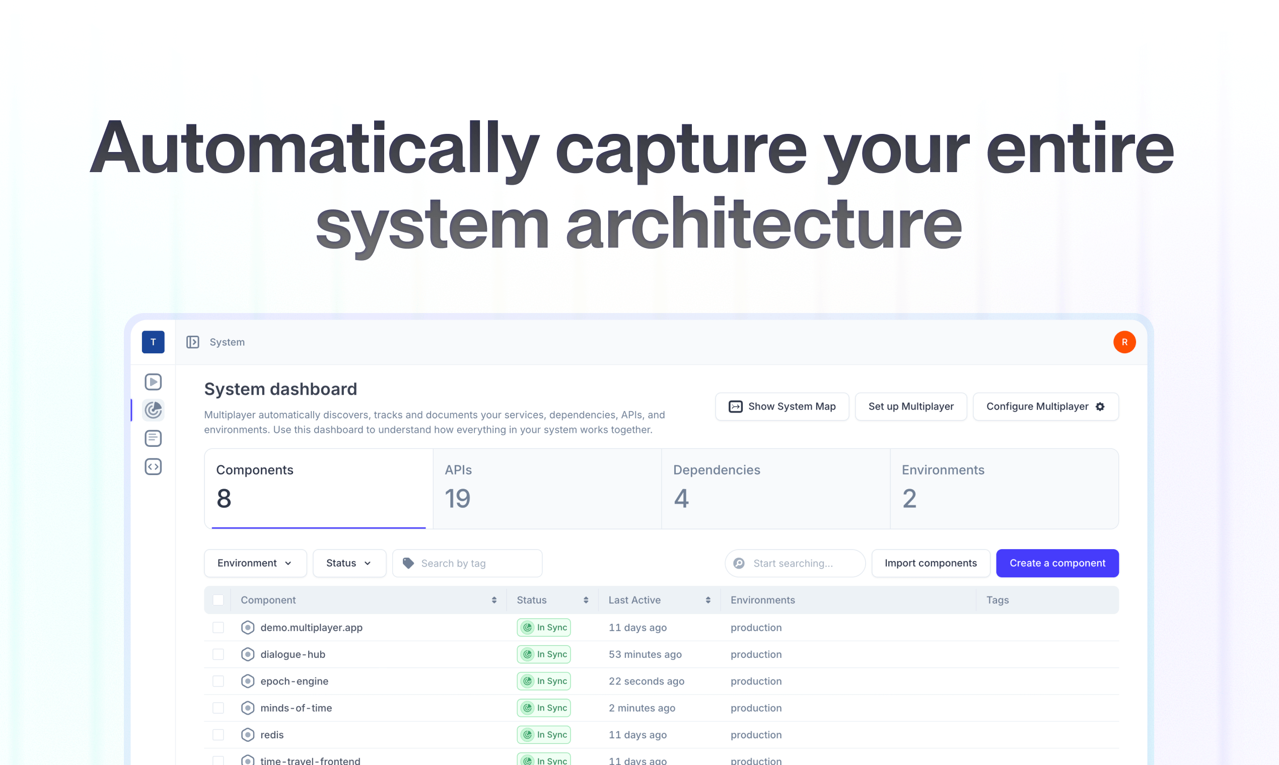 Multiplayer system dashboard