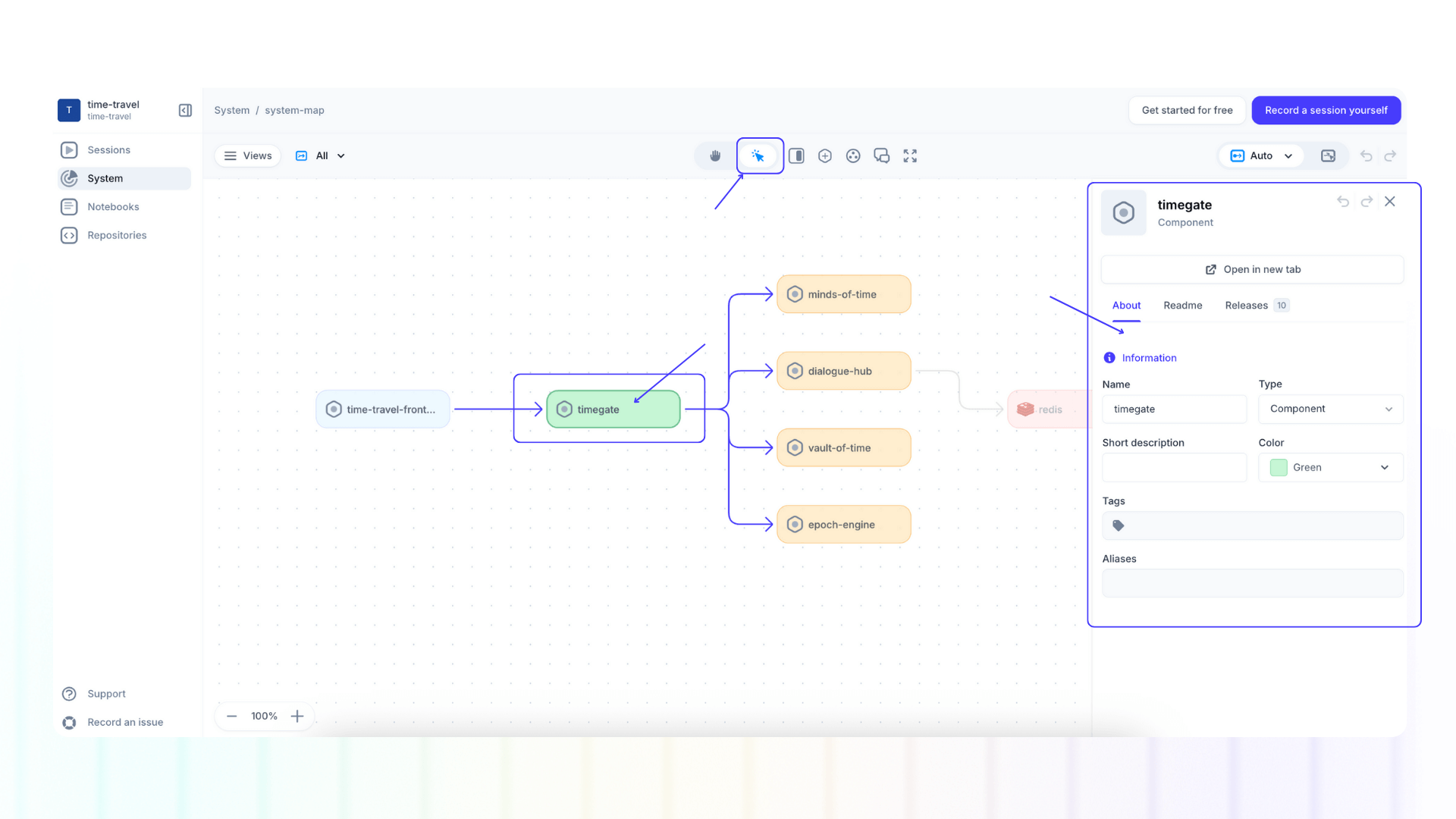 Screenshot of system map component info