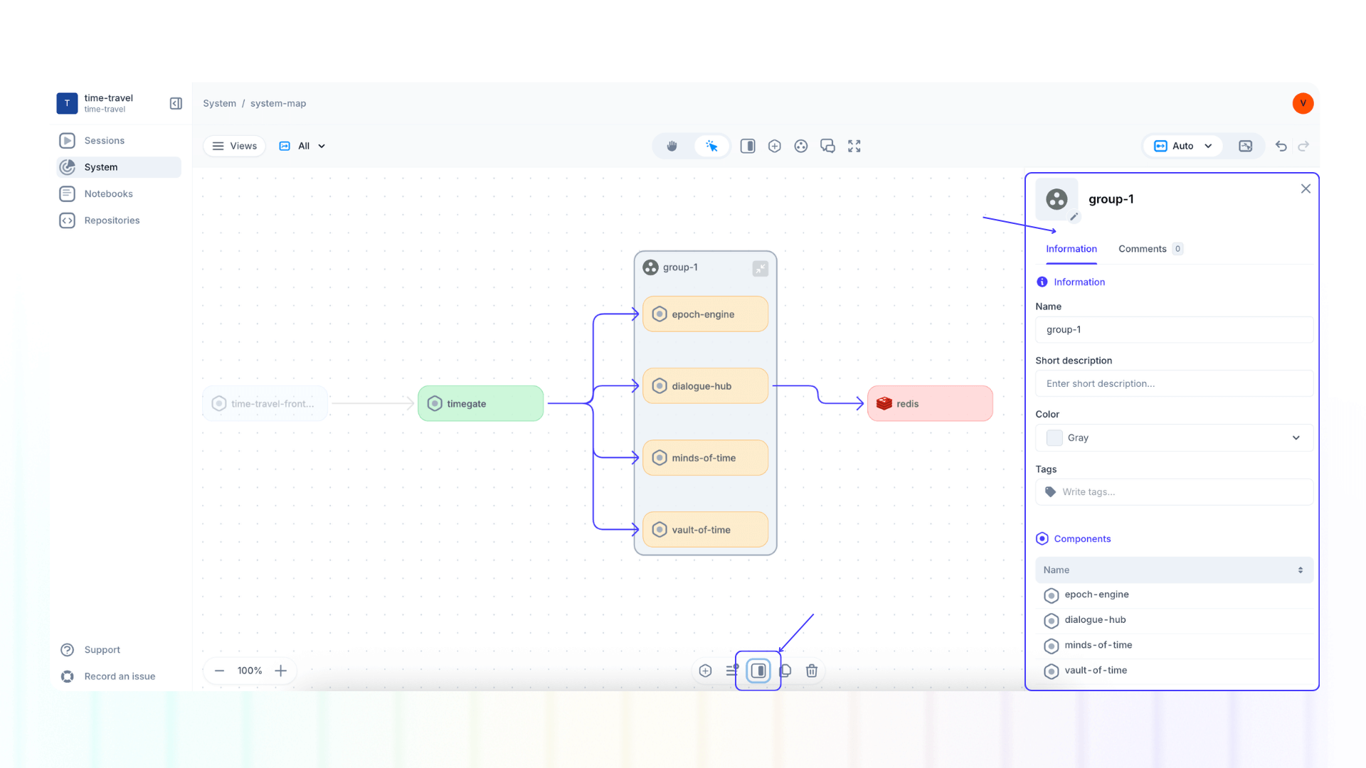 Screenshot of system map group info