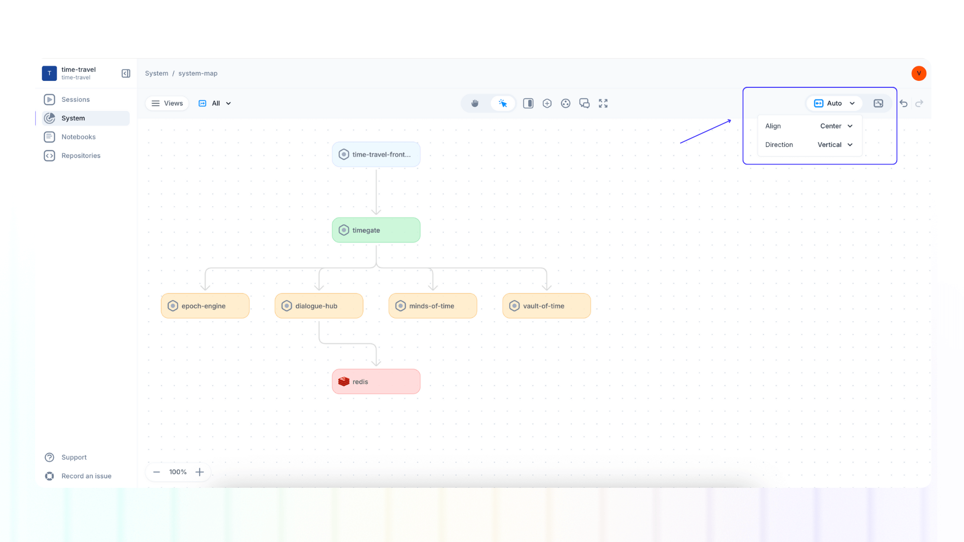 Screenshot of system map layout options