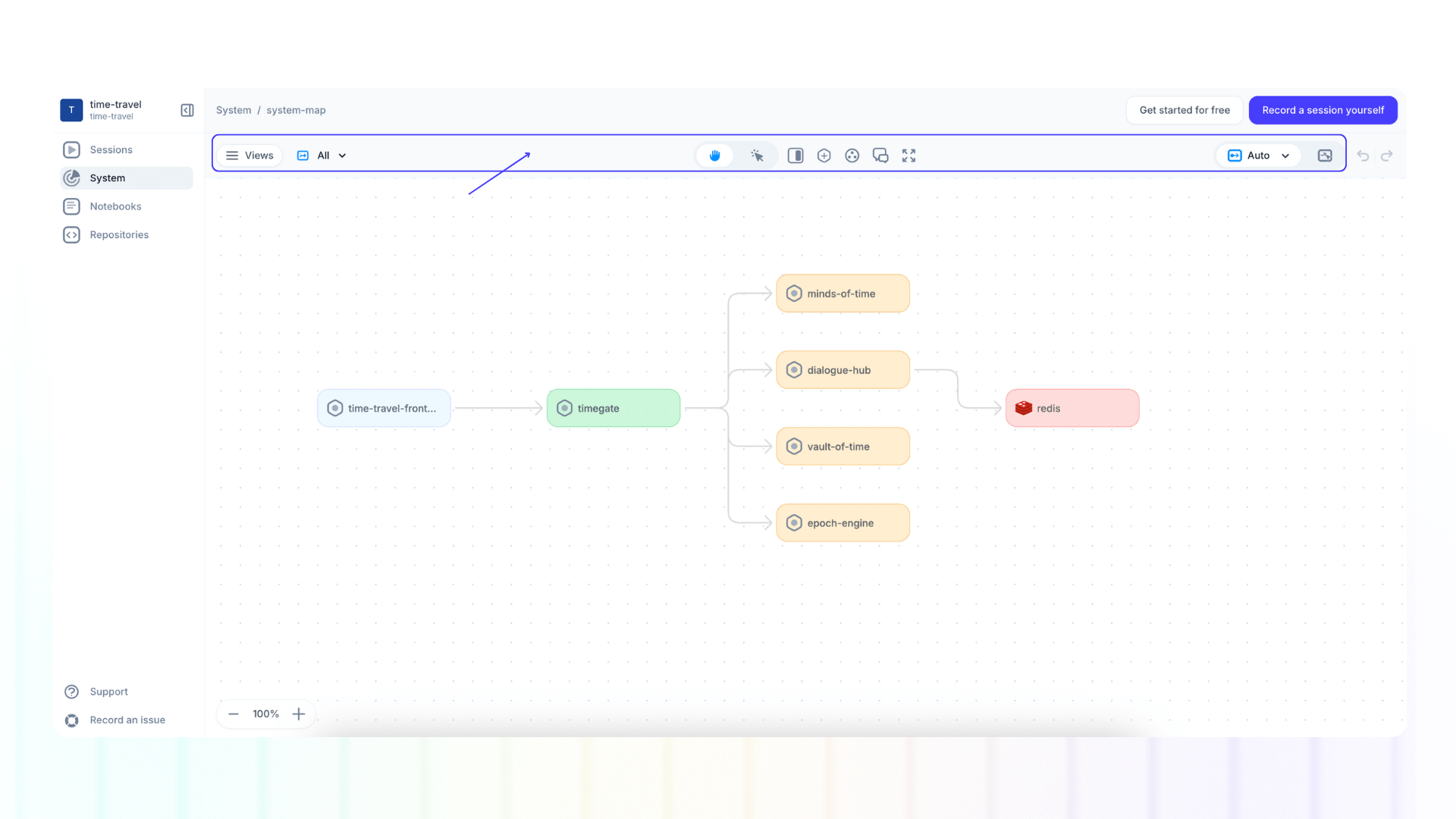 Screenshot of system map top navigation bar