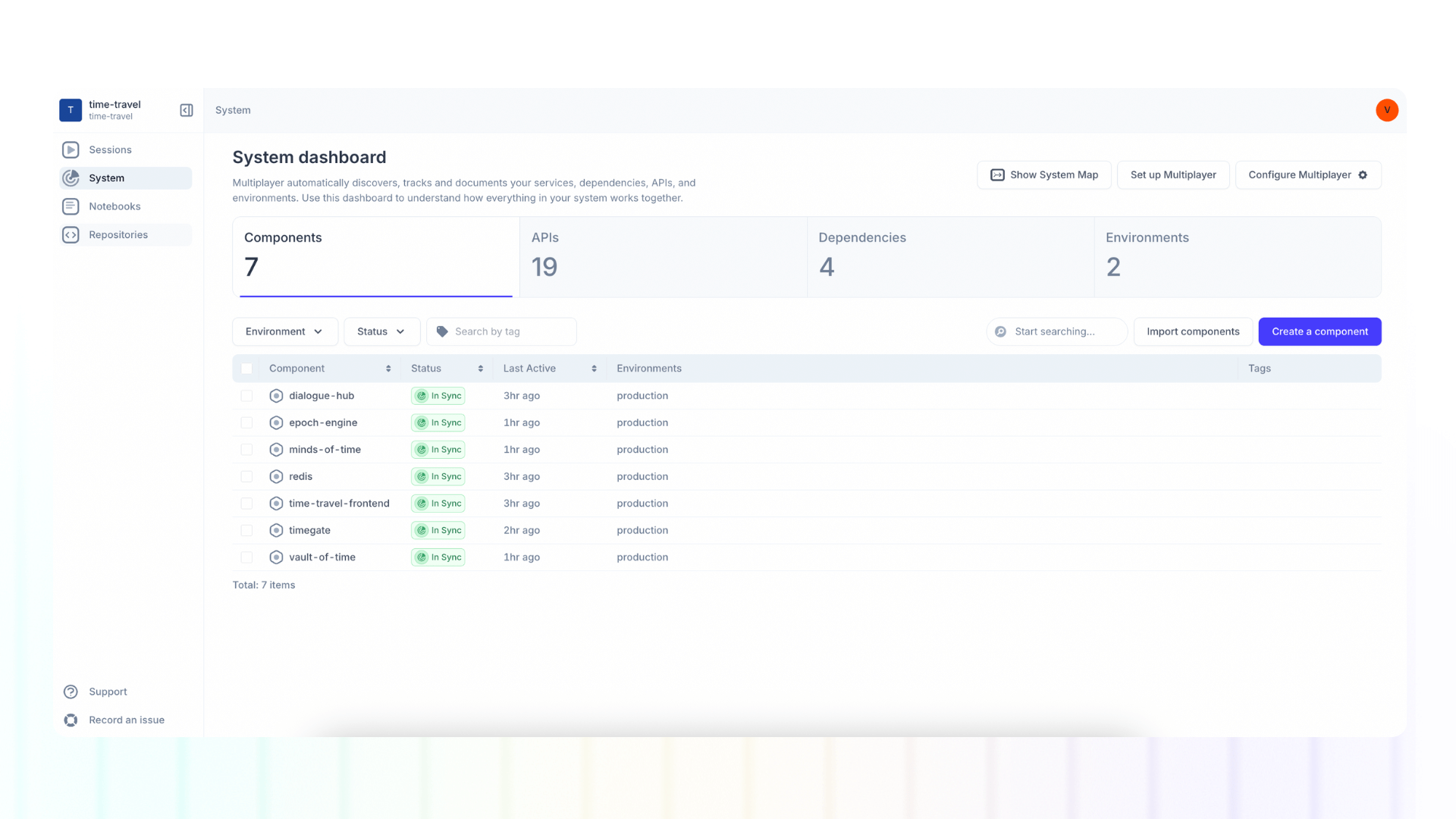 Screenshot of system table view
