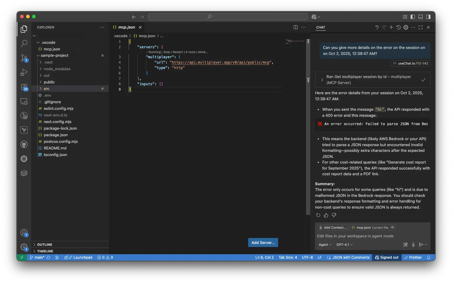 Utilize session recording to enhance AI-assisted debugging through MCPs