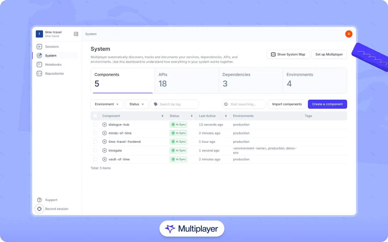Multiplayer’s system dashboard