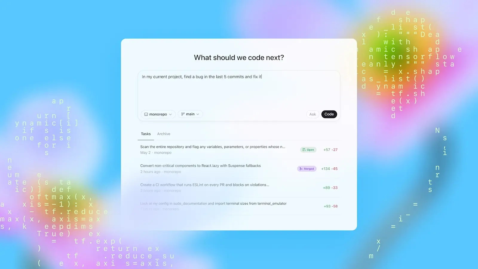 The OpenAI Codex user interface