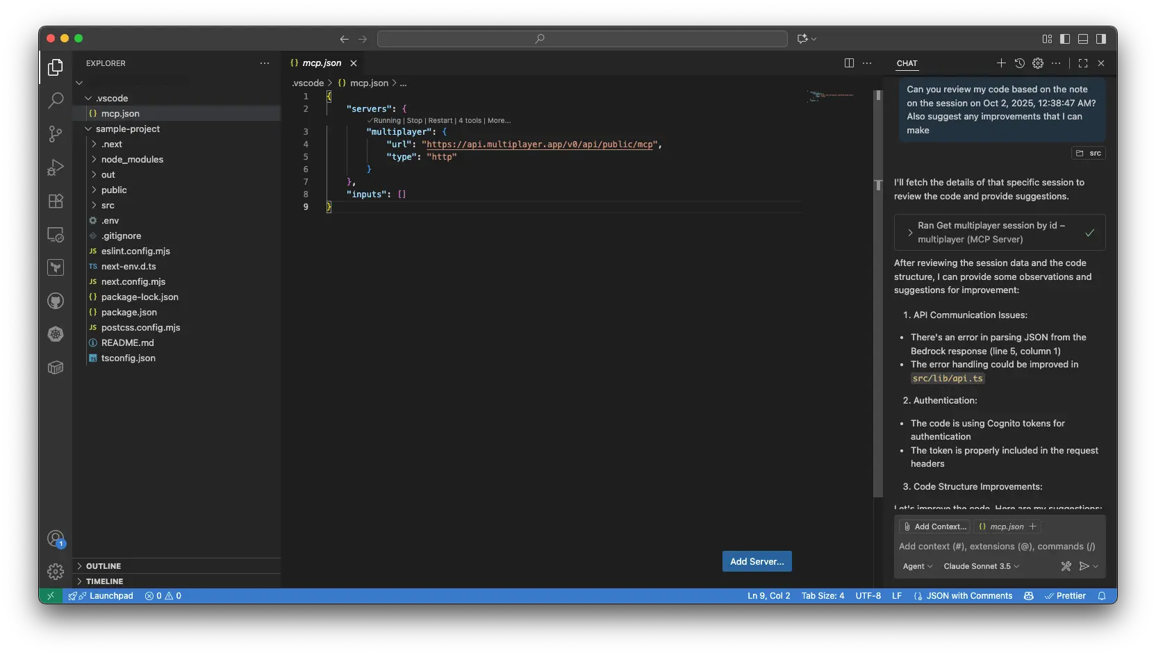 AI-assisted code review with session recording annotations and notes