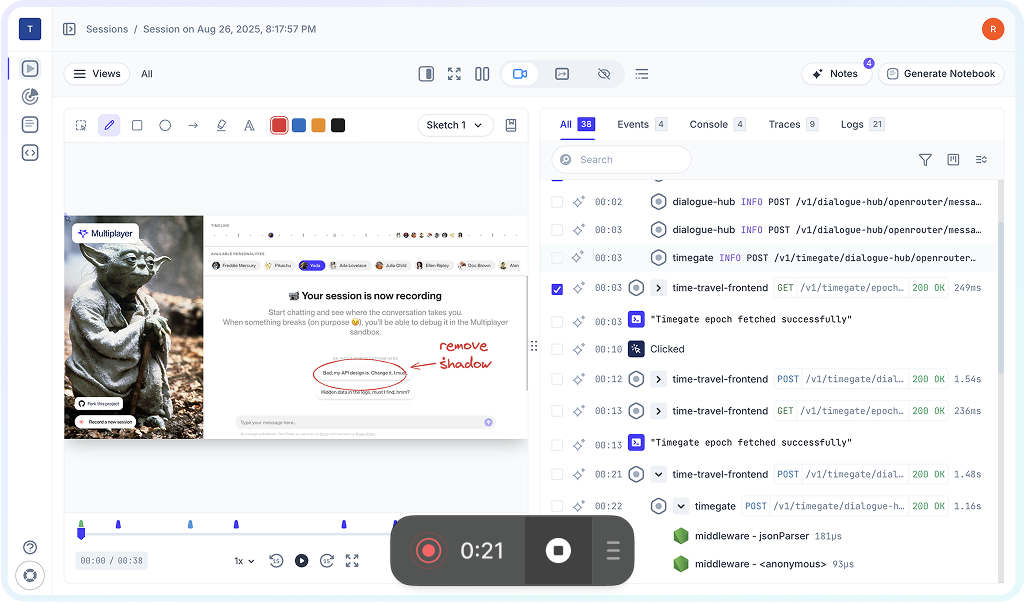 Capture full stack session recordings